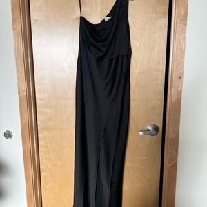 BHLDN Black One-Shoulder Draped Evening Gown